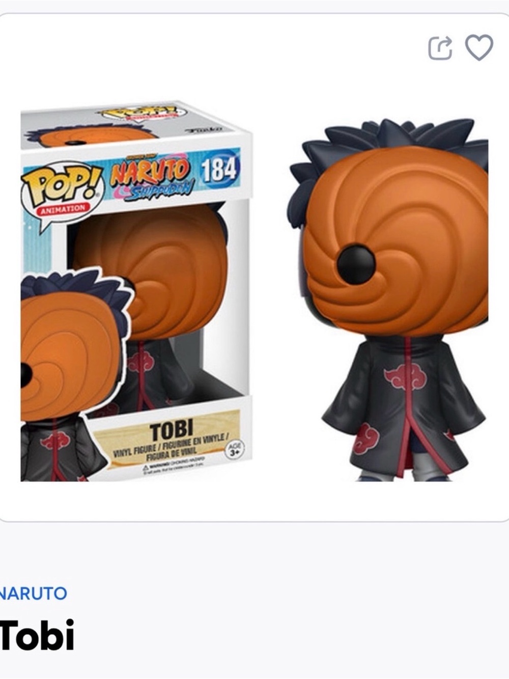 Funko Pop! Naruto Tobi Vinyl Figure - Orange & Black- 184